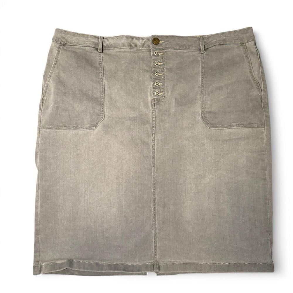 Logo by Lori Goldstein Women's Grey Denim Pencil Skirt w/ Button Fly size 20W